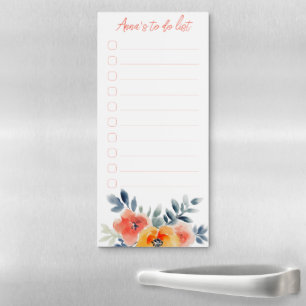 Watercolor Floral Shopping To-Do List CUSTOM Magnetic Notepad