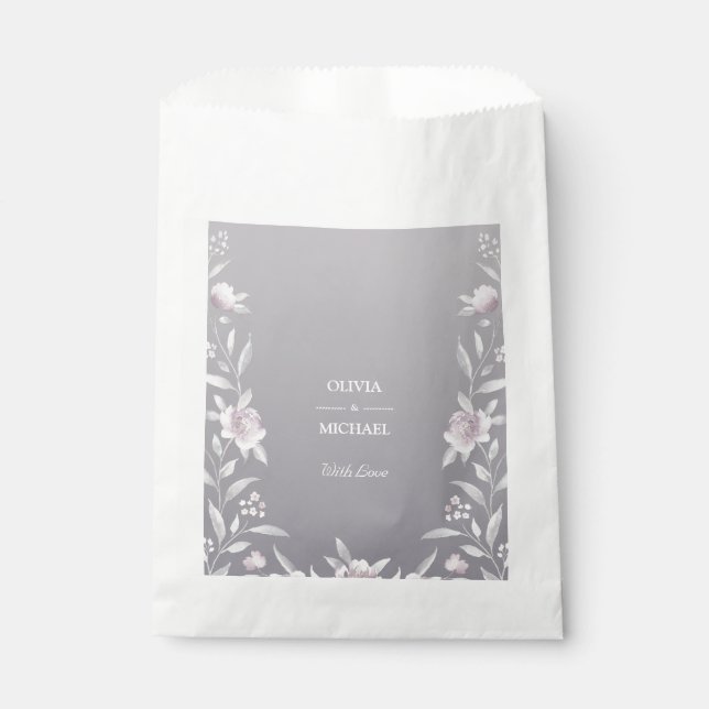 Watercolor floral silver Chinoiserie Wedding Favor Bag (Front)
