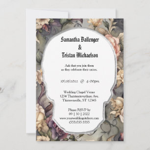 Watercolor Floral Skull Shape Modern Goth Wedding Invitation