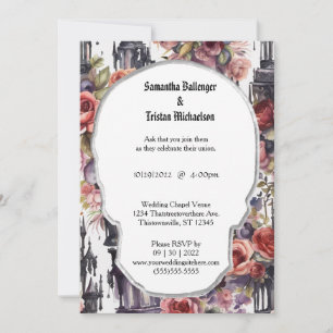 Watercolor Floral Skull Shape Modern Goth Wedding Invitation