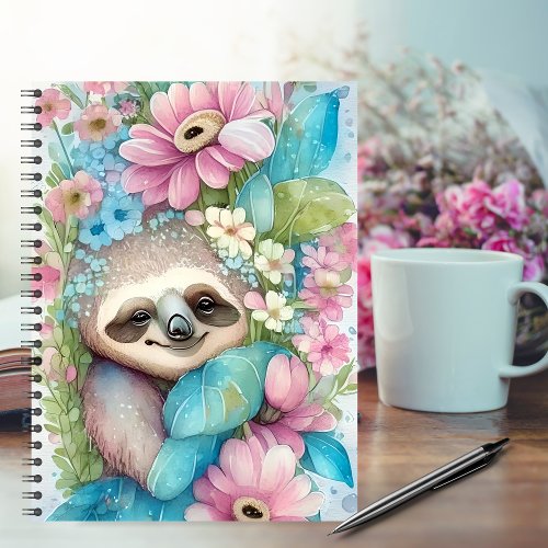 Watercolor Floral Sloth Notebook