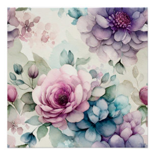 Watercolor Floral Soft Tones Wall Art Poster