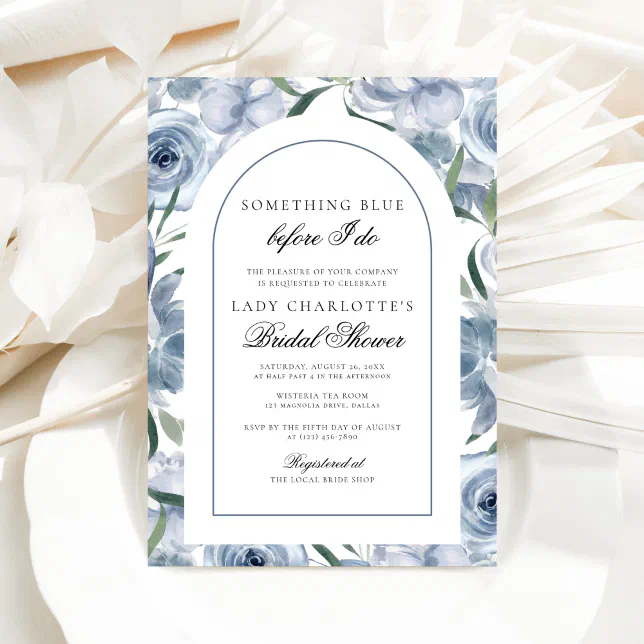 Watercolor Floral Something Blue Bridal Shower Invitation | Zazzle