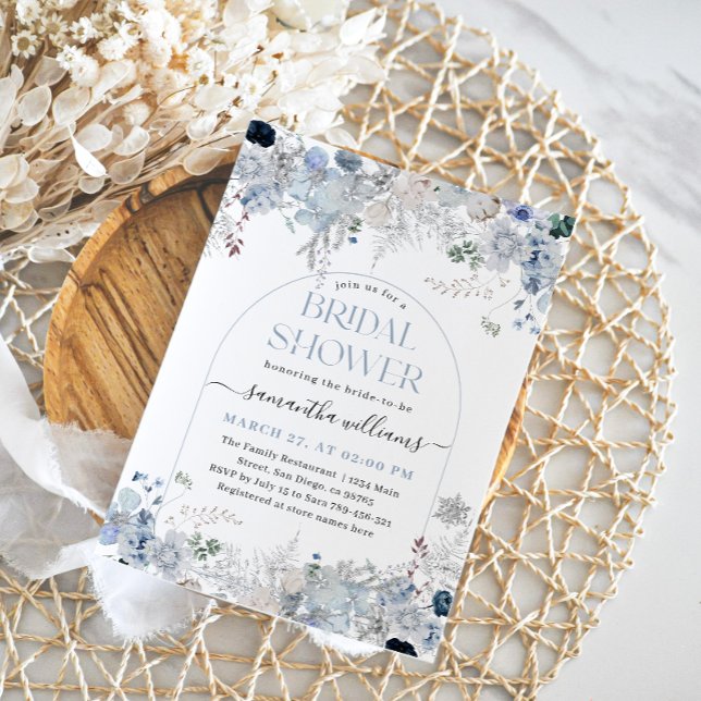 Watercolor Floral Something Blue Bridal Shower Invitation (Creator Uploaded)