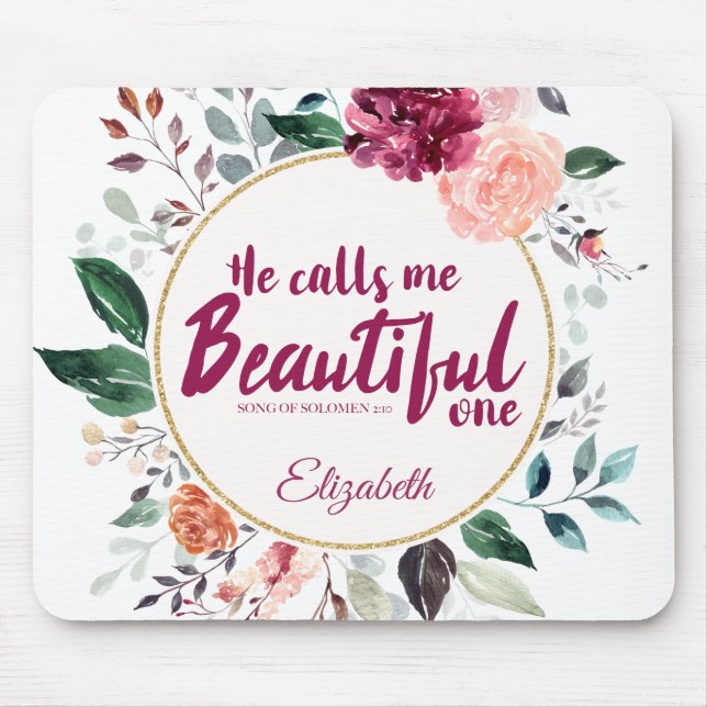 Watercolor Floral Song of Solomon Scripture Mouse Pad (Front)