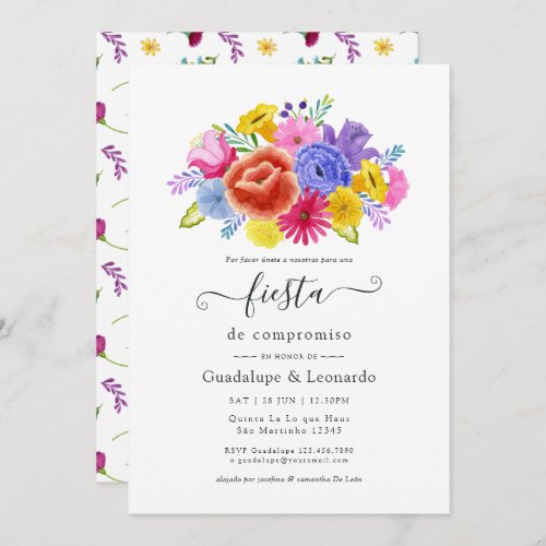 Watercolor Floral Spanish Fiesta Engagement Party Invitation