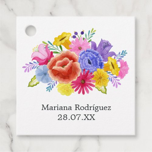 Watercolor Floral Spanish Fiesta Quinceaera Favor Tags