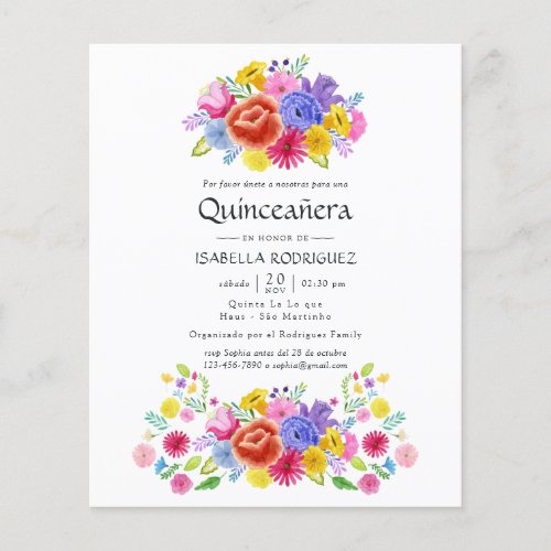 Watercolor Floral Spanish Fiesta Quinceaera Flyer