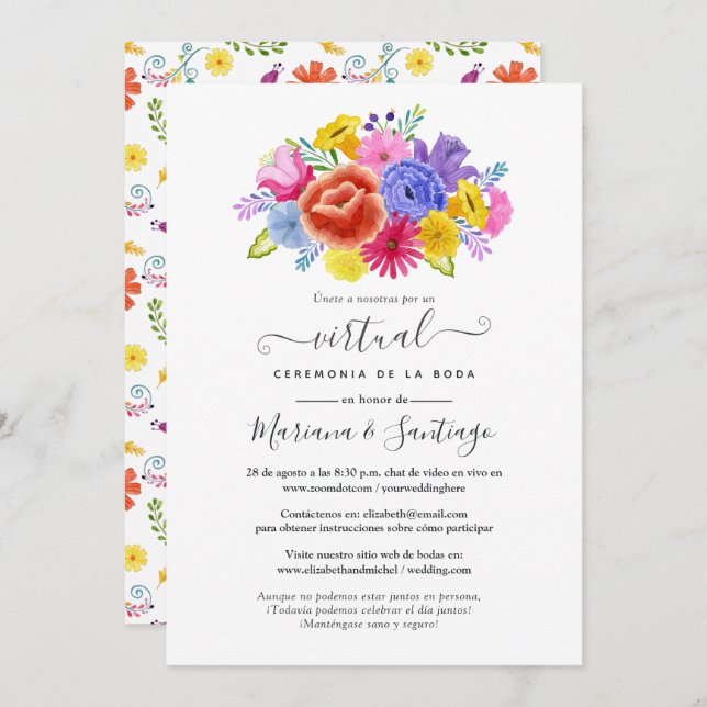 Watercolor Floral Spanish Fiesta Virtual Wedding Invitation (Front/Back)