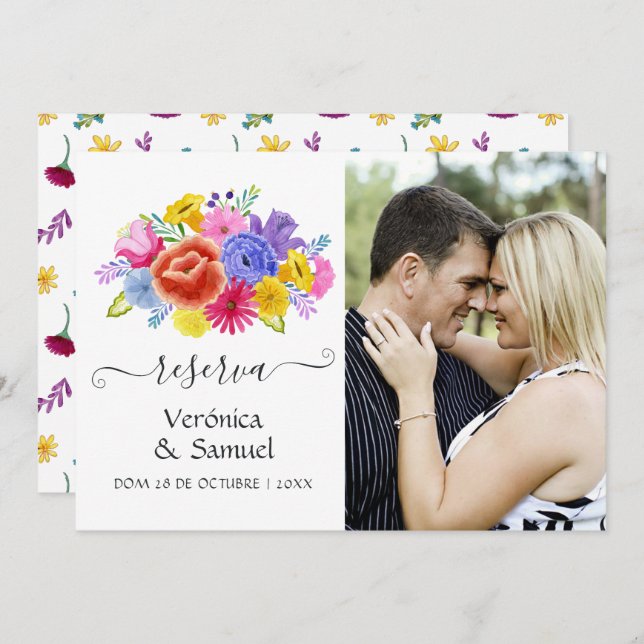 Watercolor Floral Spanish Fiesta Wedding Photo Save The Date (Front/Back)