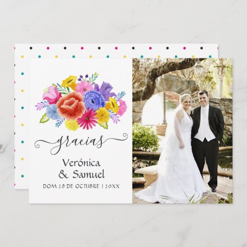 Watercolor Floral Spanish Fiesta Wedding Photo Thank You Card