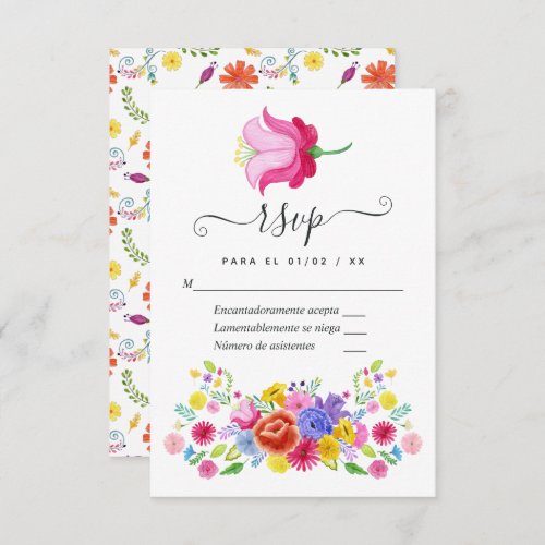 Watercolor Floral Spanish Fiesta Wedding RSVP Card