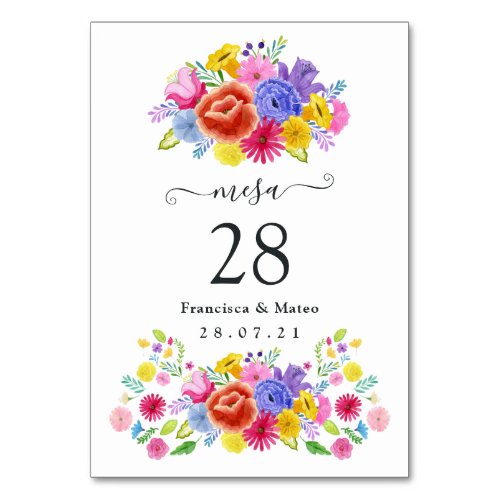 Watercolor Floral Spanish Fiesta Wedding Table Number