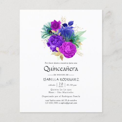 Watercolor Floral Spanish Mardi Gras Quinceaera Flyer