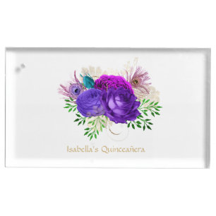 Watercolor Floral Spanish Mardi Gras Quinceañera Place Card Holder