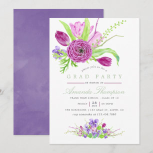 Watercolor Floral Spring 2018 Graduation Party Invitation