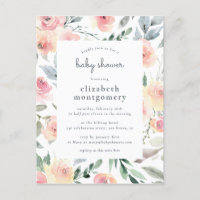 Watercolor Floral Spring Baby Girl Baby Shower Invitation Postcard
