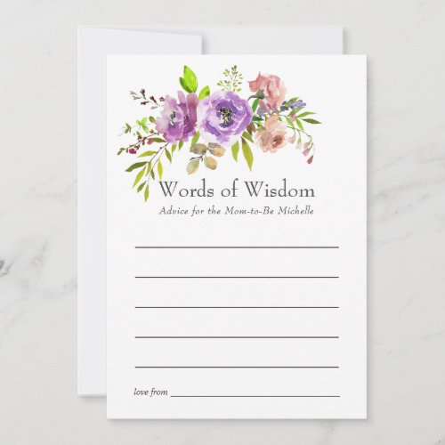 Watercolor Floral Spring Baby Shower Advice Card