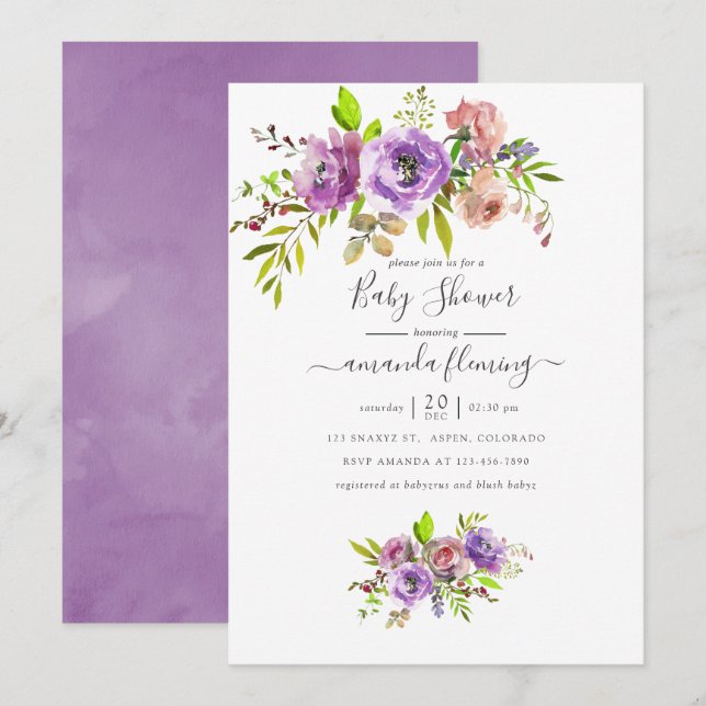 Watercolor Floral Spring Baby Shower Invitation (Front/Back)