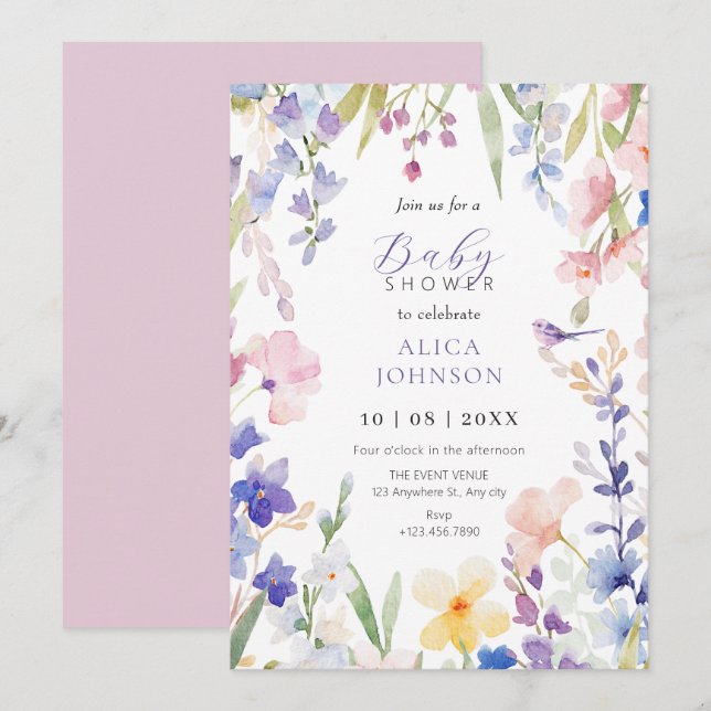 Watercolor floral spring baby shower Invitation (Front/Back)