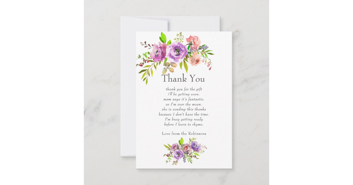 Watercolor Floral Spring Baby Shower Thank You Card | Zazzle
