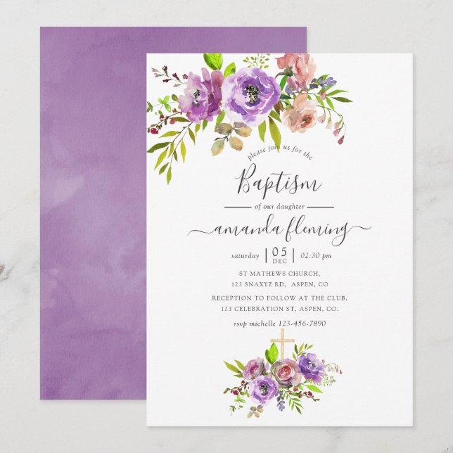 Watercolor Floral Spring Baptism Invitation (Front/Back)