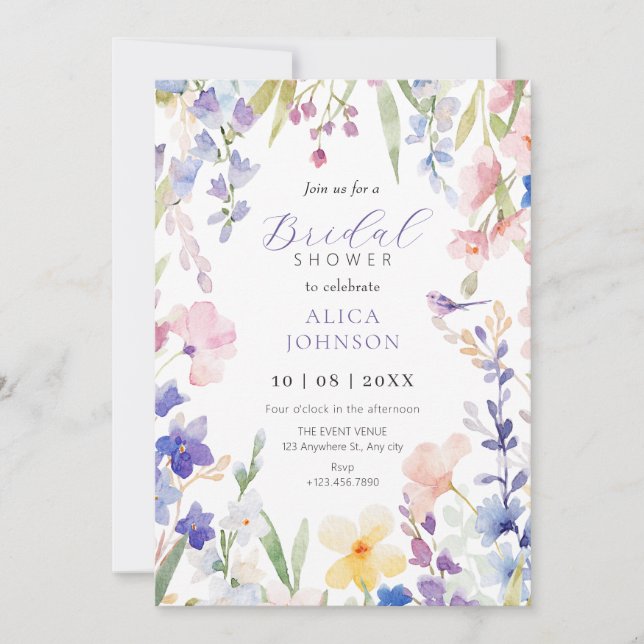 Watercolor floral spring bridal shower Invitation (Front)