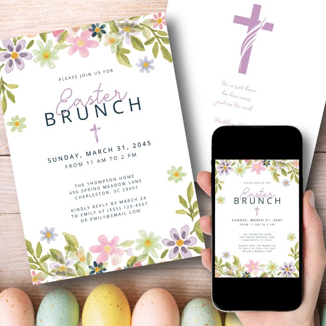 Watercolor Floral Spring Easter Brunch Religious Invitation (Creator Uploaded)