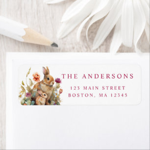 Watercolor Floral Spring Easter Bunny Rabbits Label