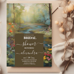 Watercolor Floral Spring Mountains Bridal Shower Invitation