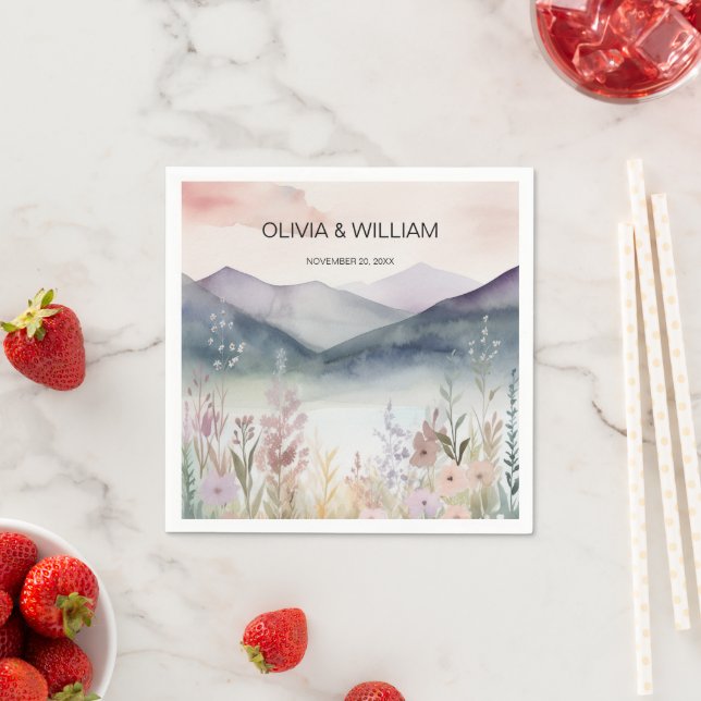 Watercolor Floral Spring Mountains Napkins (Insitu)