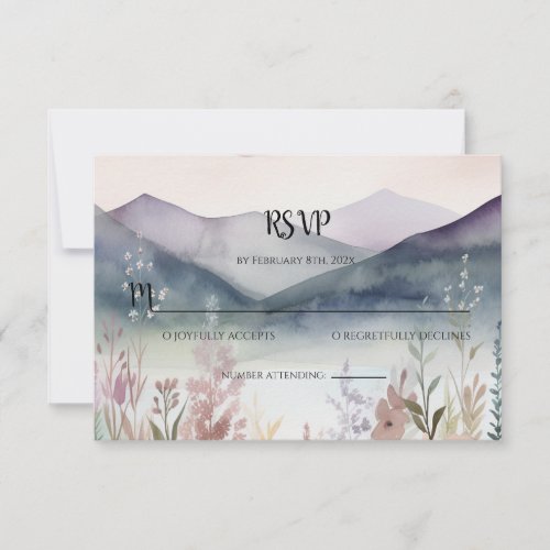 Watercolor Floral Spring Mountains RSVP Note Card