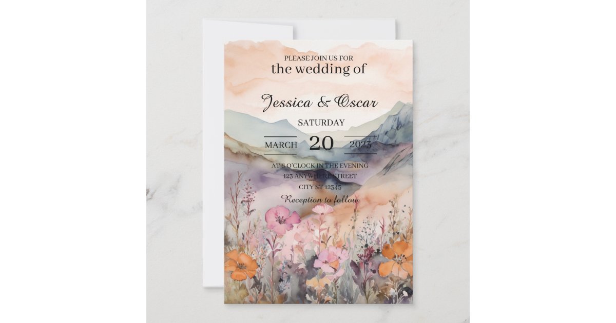 Watercolor Floral Spring Mountains Wedding Invitation | Zazzle