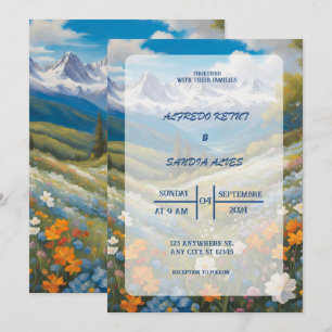 Watercolor Floral Spring Mountains Wedding  Invitation