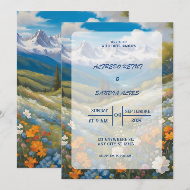 Watercolor Floral Spring Mountains Wedding  Invitation (Front/Back)