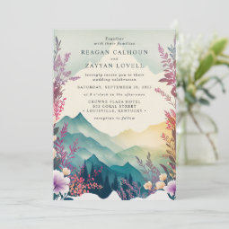 Watercolor Floral Spring Mountains Wedding Invitation | Zazzle