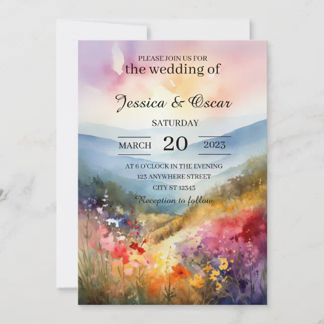 Watercolor Floral Spring Mountains Wedding Invitation | Zazzle