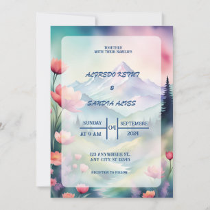 Watercolor Floral Spring Mountains Wedding  Invitation