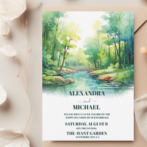 Watercolor Floral Spring Mountains Wedding  Invitation