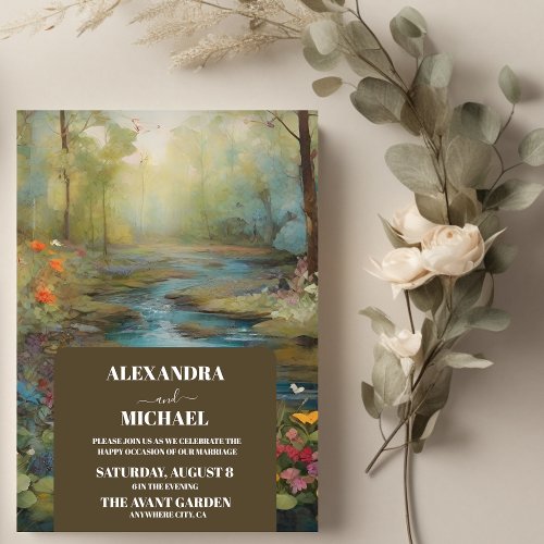 Watercolor Floral Spring Mountains Wedding  Invitation