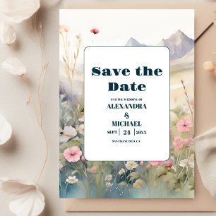Watercolor Floral Spring Mountains Wedding Save The Date