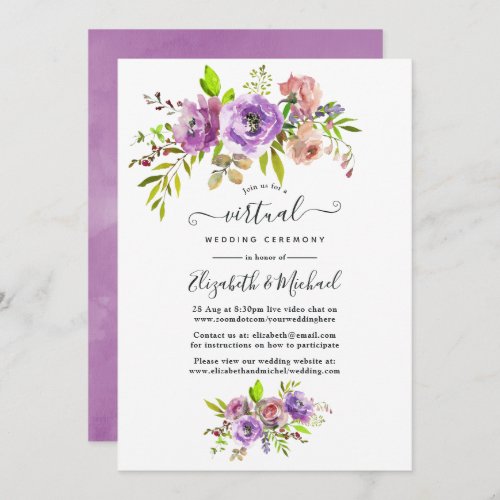 Watercolor Floral Spring Online Virtual Wedding Invitation