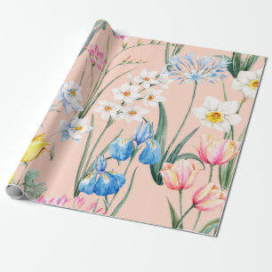 Watercolor floral spring pattern, botanical illust wrapping paper