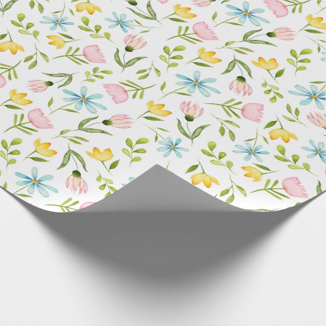 Watercolor Floral Spring Pattern Wrapping Paper (Corner)