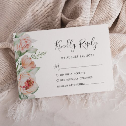 Watercolor Floral Spring Peach Blush Wedding RSVP Card
