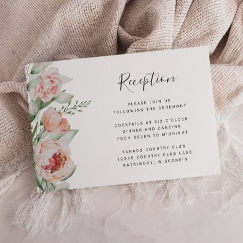 Watercolor Floral Spring Peach Wedding Reception Enclosure Card