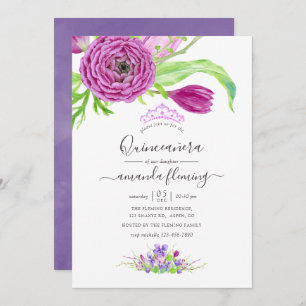 Watercolor Floral Spring Quinceañera Invitation