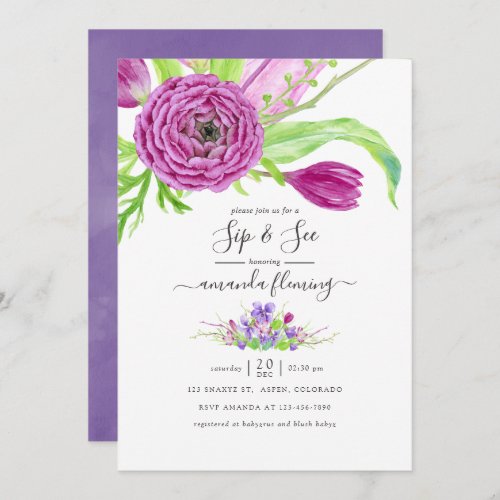 Watercolor Floral Spring Sip and See Invitation