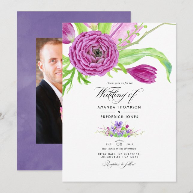 Watercolor Floral Spring Wedding Invitation (Front/Back)