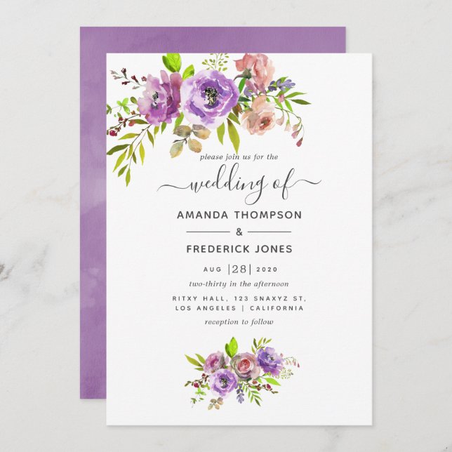 Watercolor Floral Spring Wedding Invitation (Front/Back)